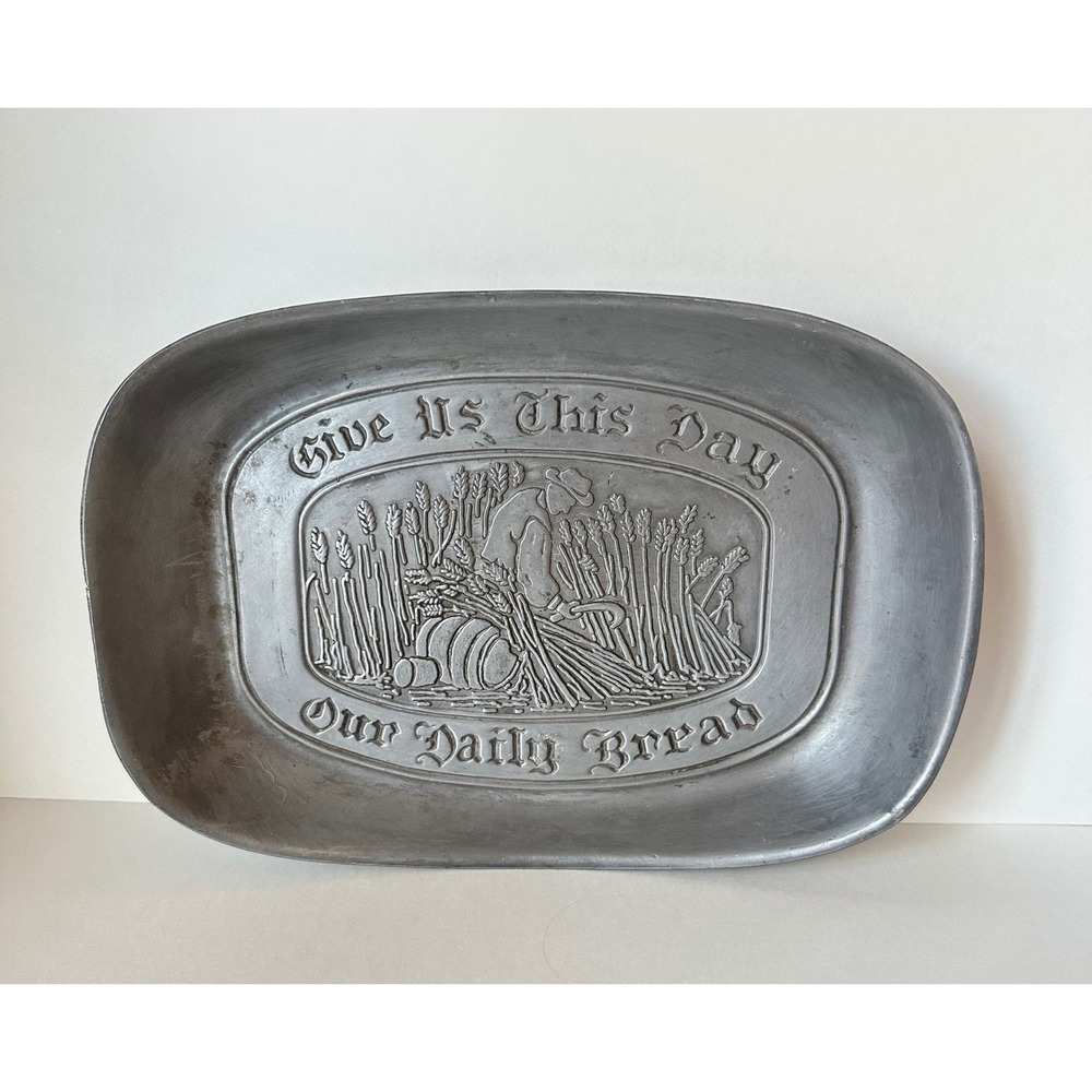 Vintage Duratale by Leonard Give Us This Day Our Daily Bread Tray Pewter Finish